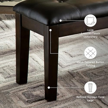 Signature Design by Ashley Haddigan 1-Piece Dining Bench, Faux Leather | Classic button tufted seat, Wood and engineered wood frame, 18.75 in seat height, 2-person capacity, Dark brown finish