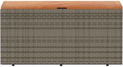 Modern Garden Storage Box Grey and Brown with PE Rattan and Acacia Wood for Outdoor Storage and Seating