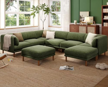 Cloud Sectional Couches for Living Room,Modular Sectional Sofa,Green | Extra Deep 8 Seater,Mid Century Modern Oversized Couches With 2 Ottoman,Solid Wood Leg,Large Sofa for Big Space,Office