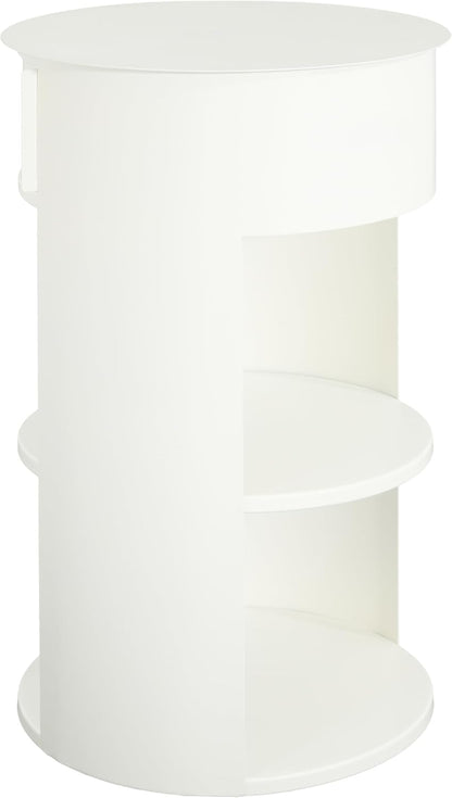 Christopher Knight Home Pomme 3-Tier Metal Small Side Table, Narrow Bedside Table with Sliding Door Cabinet, Bedroom Decoration Organizer, Round End Table with Storage, Space Saving, Matte White