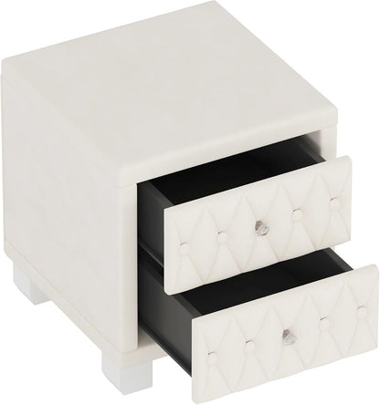 Elegant Velvet Nightstand with 2 Drawers and Crystal Handle, Storage Bedside Table with Button-Tufted,for Small Spaces