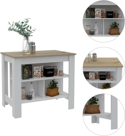 Kitchen Island with Three Storage Shelves and Four Legs | Tabletop with silver nanoparticles for reduction