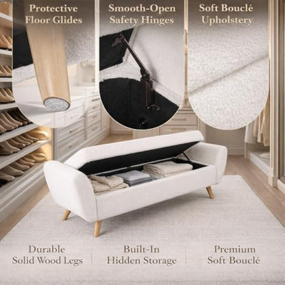 HomePop 60" Modern Storage Bench with Wood Legs - Sherpa Cream