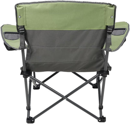 Quilted Double Camping Chair and Single Camping Chair with Padded Seat and Back for Camping/Hiking/Backpacking – Available in Low and Standard Heights (Low Chair (Gray/Asparagus))
