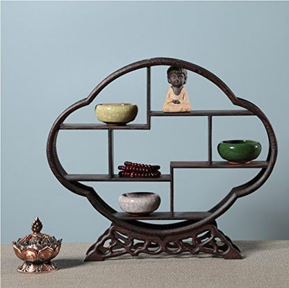 NWFashion Chinese Wooden Rosewood Display Stand Decoration 11" Curio Cabinets Shelf (Begonia)