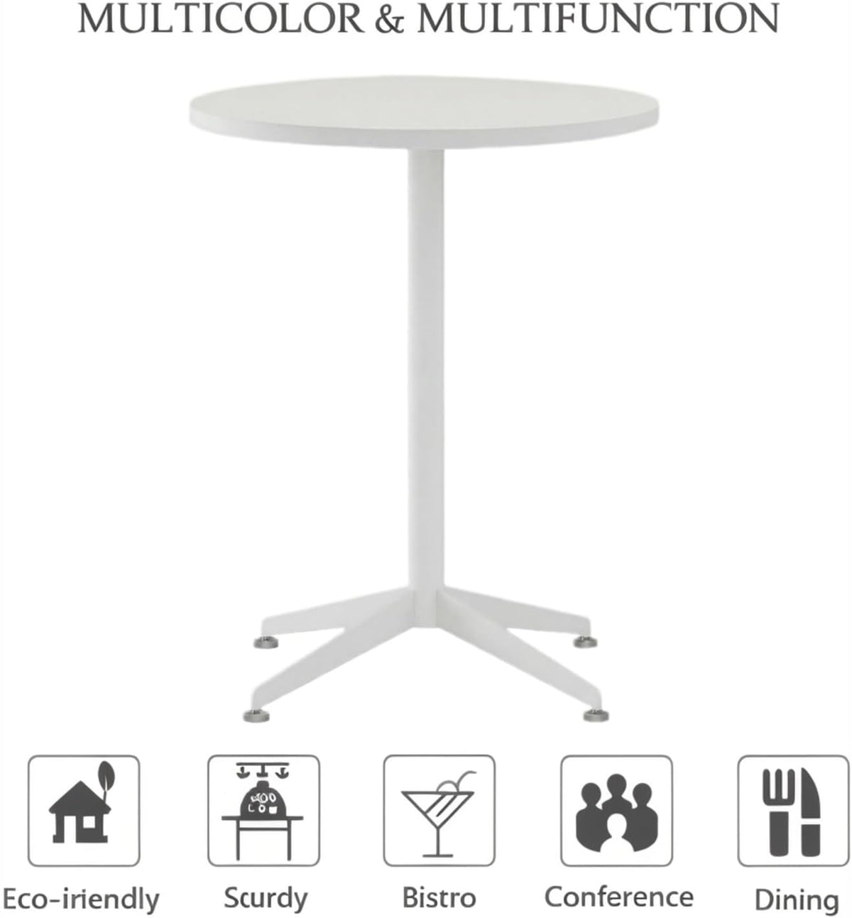 Small Round Pedestal Dining Table for 2-23.6" Modern White Kitchen Table with Sturdy Metal Cross-Leg Base, 1-Inch Thick Waterproof MFC Top, Space-Saving Bistro Table for Apartment, Studio, Breakroom