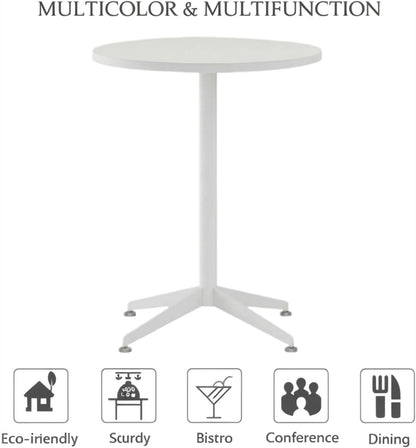 Small Round Pedestal Dining Table for 2-23.6" Modern White Kitchen Table with Sturdy Metal Cross-Leg Base, 1-Inch Thick Waterproof MFC Top, Space-Saving Bistro Table for Apartment, Studio, Breakroom