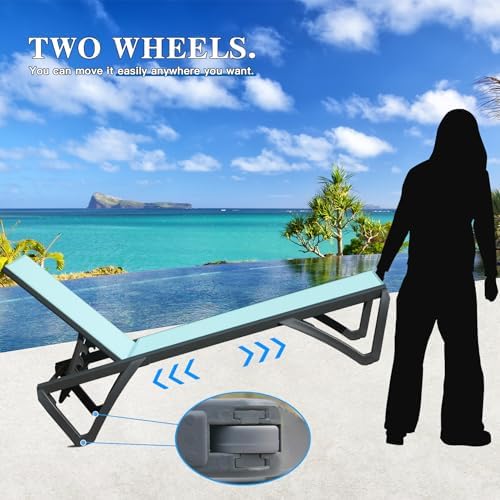 Domi Aluminum Pool Lounge Chair Outdoor Set of 2 Chaise Lounge Outdoor | Wheels, Adjustable, Textilene, Turquoise Blue, All Weather, Poolside, Backyard, Patio, Deck, Outside
