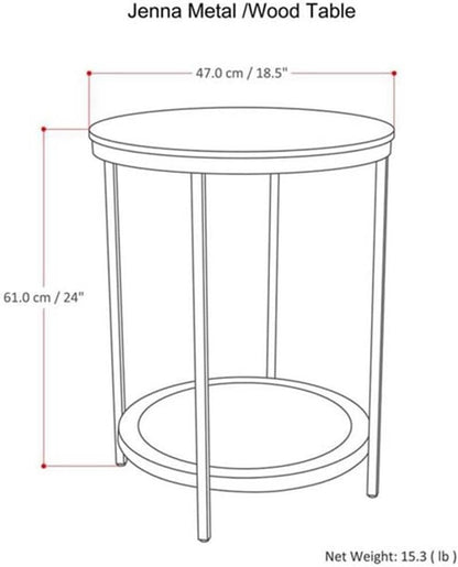 Industrial Round Side Table, 18" W x 24" H, Mango Hardwood and Metal Frame, Natural Finish, Open Bottom Shelf, Multipurpose Accent Table for Living Room, Bedroom, or Office