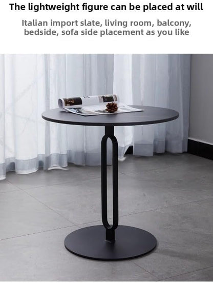 Elegant Round Side Table with Slate Top and Carbon Steel Base - Perfect for Living Rooms, Balconies, and Bedrooms (Diameter 40CM [Black Gold + Black Rack])