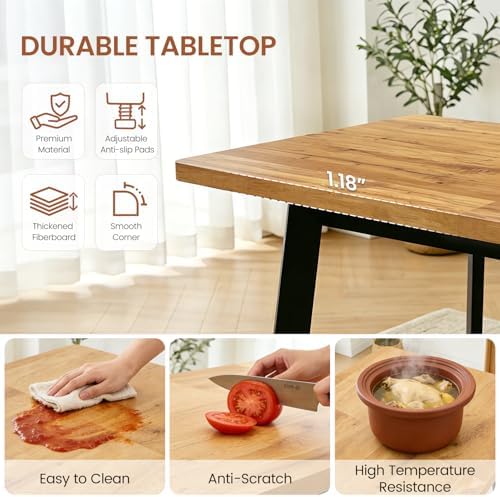 47.2"-63" Expandable Dining Room Table Set for 4-8 People, Walnut | Removable Extension Leaf, Durable MDF Rectangle Top, 6 Brown Sleek Faux Leather Chairs, Heavy Duty Modern Kitchen Table Set