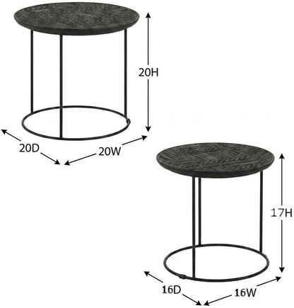 Furnifact Mango Wood Round Nesting Table 2-Piece, Nesting Coffee Table Set for Living Room Small Spaces, Matte Black