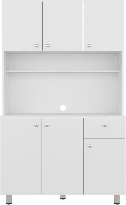 DEPOT E-SHOP 44" Lehr Pantry Cabinet with Ample Storage, Spacious Shelves, and 6 Doors-1 Drawer, White - Kitchen – Tall Kitchen Storage & Pantry Organization