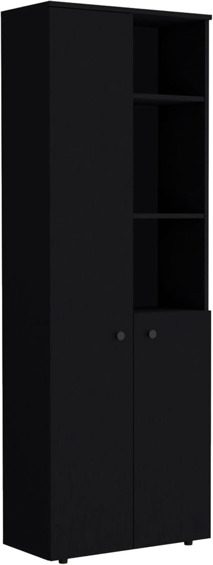 Riner 67" Slim Pantry Cabinet, 5-Tier Storage Shelves with Doors for Kitchen Organization, Black