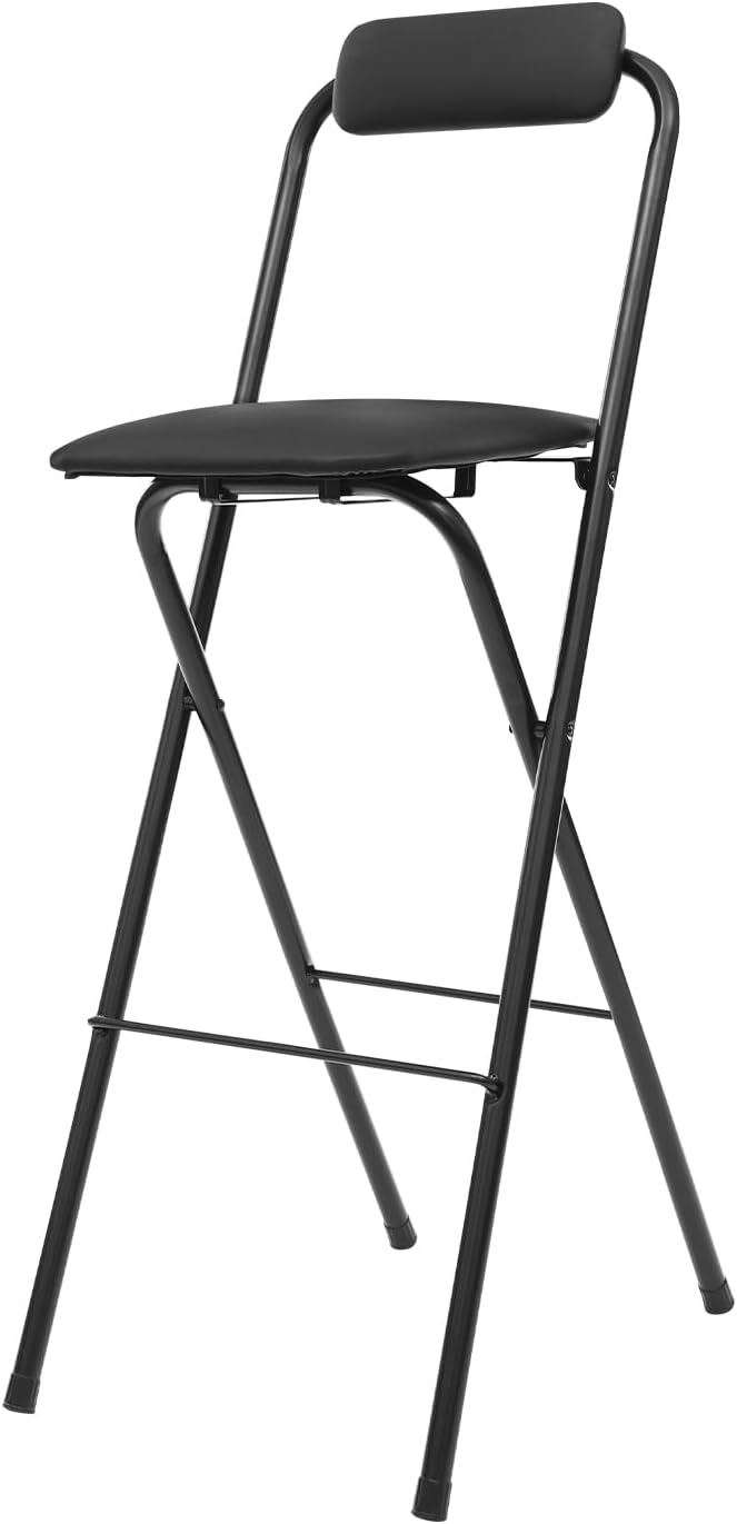 LOYALHEARTDY 2 Pcs Folding Stool, 29.5 in Folding Bar Stool with Backrest Cushioned Padded Folding Stool Portable Counter Height Bar Stool for Camping Kitchen Home Office (Black)
