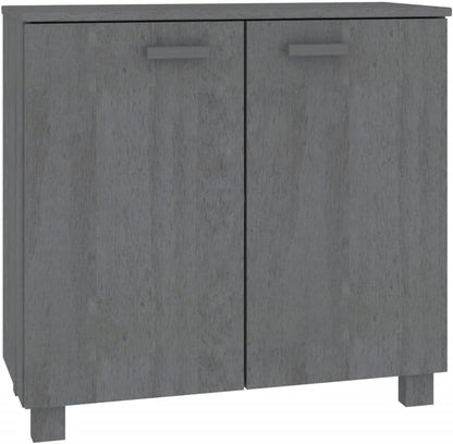 Dark Grey Solid Pine Wood Sideboard with MDF Large Storage, Rustic Style Furniture for Living Room Dining Area, 2 Doors and Built-in Shelves Organizer