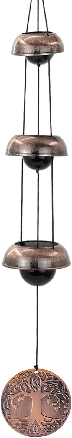 ASTARIN Tree of Life Bell Wind Chimes for Outside, Red Copper Temple Wind Bell with 3 Bells, Feng Shui Copper Wind Chime for Home Garden Yard Outdoor Decoration & Memorial Gift
