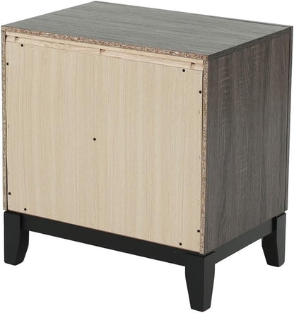 Two-Tone Nightstand with 2 Drawers, Foil Grey and Black,for Small Spaces