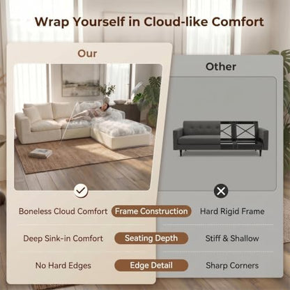 Modular Sectional Cloud Sofa, No Assembly Oversized Couch, Beige | Comfy Seating with High Back Pillows, Ideal for Living Room & Small Apartment, Durable Fabric for Families & Renters
