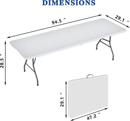 8FT Folding Tables – Heavy Duty Portable Foldable Picnic Table with Built-in Handle, 450 lb Capacity – Ideal for Events, Parties, Crafts, Camping & Dining (10-Pack, White)