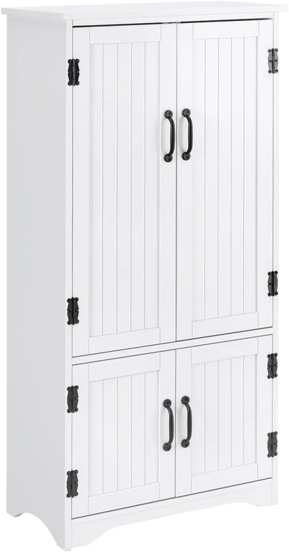 Farmhouse Kitchen Pantry Cabinet, 48.5" Tall Storage Organizer, White Cupboard