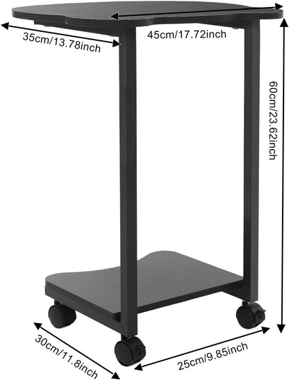 Portable Mobile Desk Side Table with Wheels, C Shaped White End Table for Bedrooms, Living Rooms, Offices, Reception Rooms, Panda Shaped Desktop