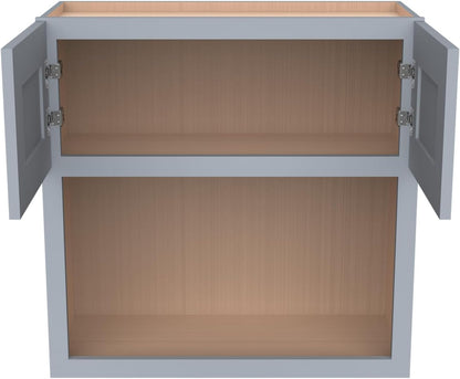 Solid Wood Shaker Wall Cabinet for Microwave – Space-Saving RTA with Open Shelves, Perfect Kitchen Pantry Storage & Durable Wall-Mounted Organizer (SK-Grey, 30" W x 24" D x 36" H)