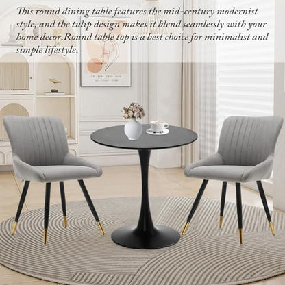 Black Round Dining Table, 27.6" Tulip Table Kitchen Round Dining Table for 1-2 People with MDF Table Top and Metal Pedestal Base, Mid-Century Leisure Table for Home, Dining Room, Cafe
