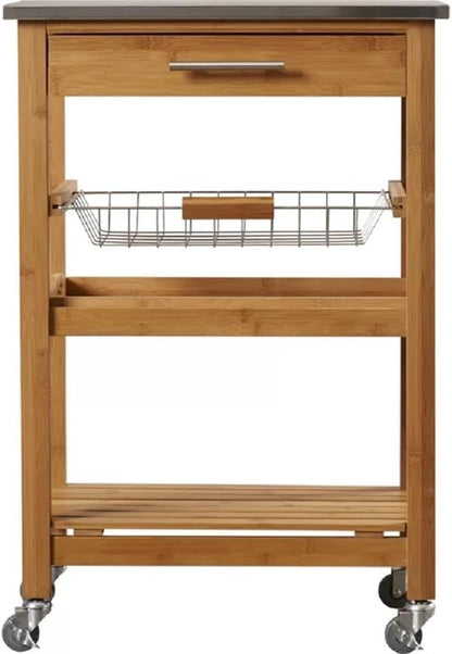 Boraam Aya Bamboo Kitchen Cart with Stainless Steel Top