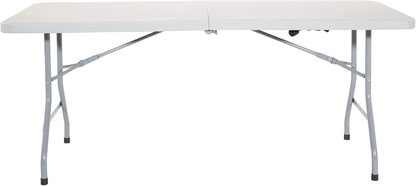 Office Star Resin Rectangle Center-Folding Portable Table for Picnics, Camping, and Tailgating, 6 Feet