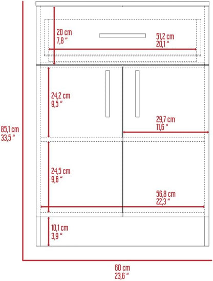 Pantry Organizer Cabinet 33" H,Buffet Kitchen Sideboard,One Drawer,Two Interior Shelves,Two Doors,White,Light Oak