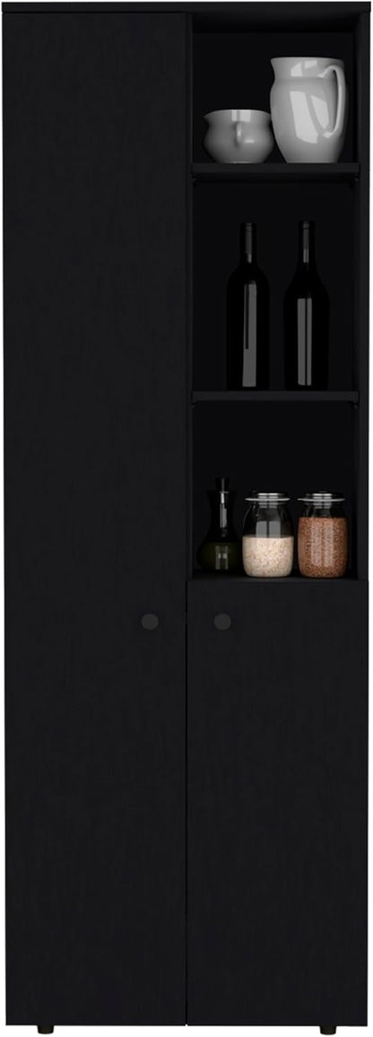 Riner 67" Slim Pantry Cabinet, 5-Tier Storage Shelves with Doors for Kitchen Organization, Black