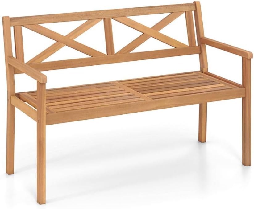 Solid Acacia Wood Outdoor Chair Armrests Backrest 44in Seat 800lb Capacity Backyard