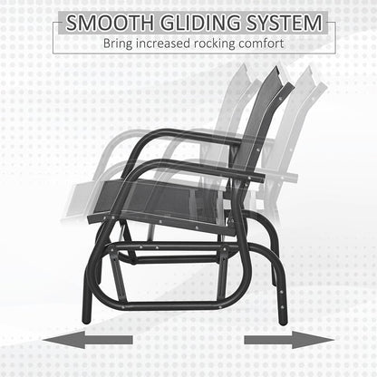 Outsunny Porch Glider Set of 2 Steel Frame Black | Swing Glider Chair, Breathable Mesh Fabric, Curved Armrests, for Garden, Poolside, Backyard, Balcony