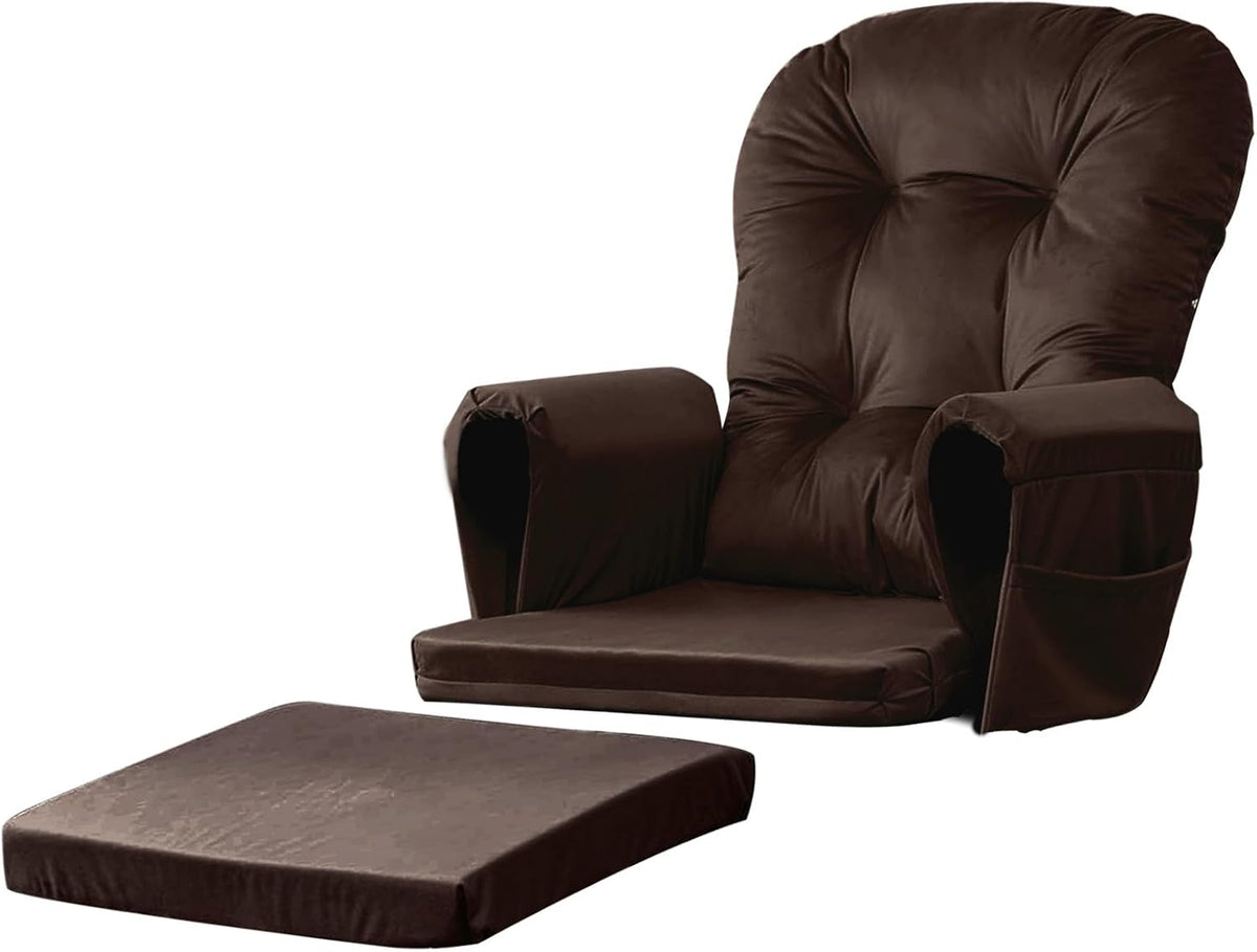 Lucky Monet 5Pcs Glider Rocker Replacement Cushions - Velvet Glider Cushions Replacement Set with Side Storage Pockets, Thick Glider Chair Cushions Washable & Non Slip, Cushion ONLY - Brown