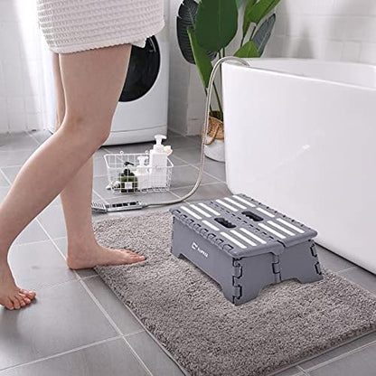 Fanwer 5 inch Portable Folding Step Stool - Safe & Stable, Foldable Stepping Stool for Car, Bathroom, Bedroom, Step Stools for Elderly & Adults (Gray)