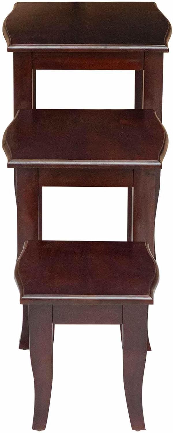Nesting Side Tables 3 pcs Brown Solid Mahogany Wood | Space Saving Design, No Assembly Required, Easy Clean Surface, for Living Room or Bedroom