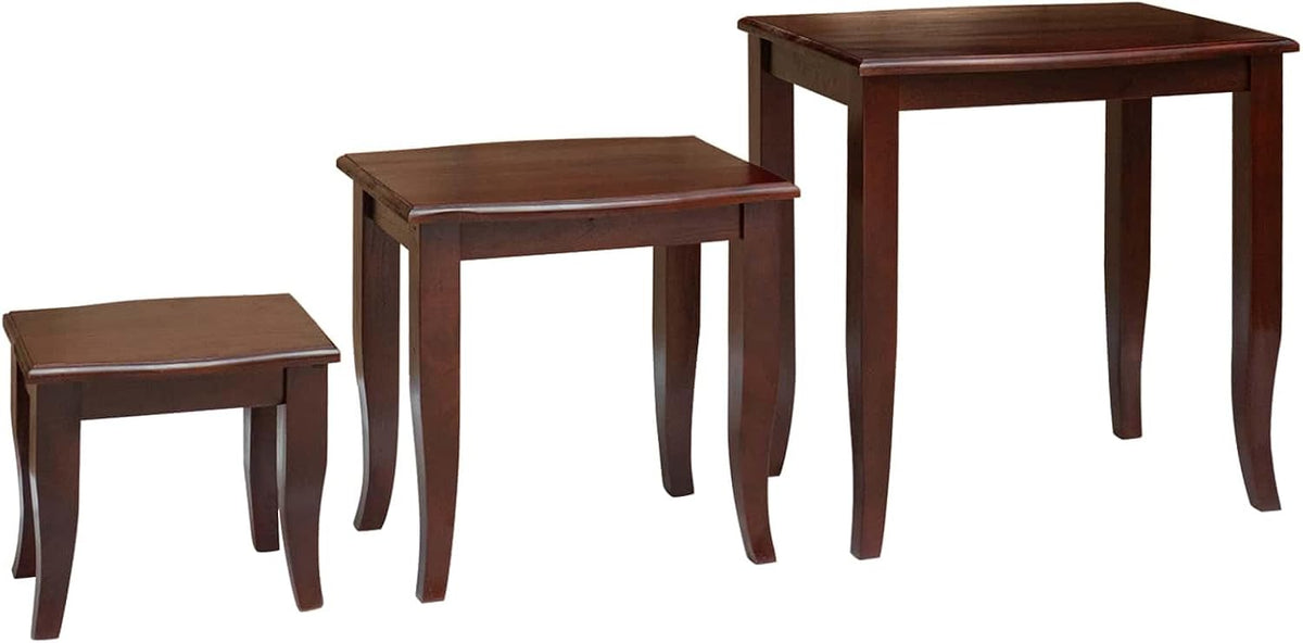Nesting Side Tables 3 pcs Brown Solid Mahogany Wood | Space Saving Design, Easy Clean Surface, No Assembly Needed, for Living Room or Bedroom