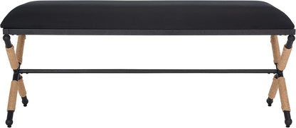 SAFAVIEH Couture Collection Carmelo Coastal Black Linen Hemp Wrapped Bench
