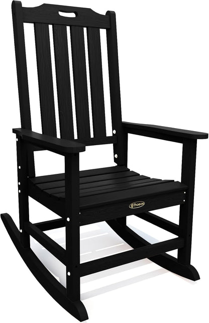 THOEOE Outdoor Rocking Chairs, Oversized Patio Rocking Chair | HDPE Outdoor Rockers for Front Porch, Patio, Backyard, Balcony and Garden. All-Weather High Back Design, Black