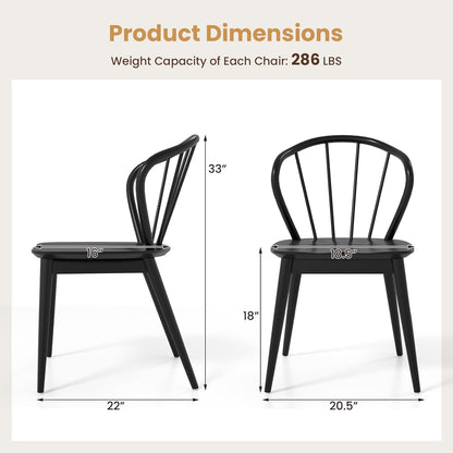 Giantex Wooden Dining Chairs Set of 2, Black Windsor Kitchen Chair w/High Spindle Back & Rubber Wood Legs, Wide Seat & Curved Backrest, Farmhouse Side Chairs, Armless Accent Chair for Home Restaurant