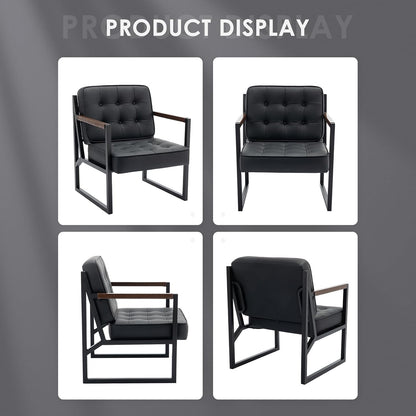 MALOL Mid Century Modern Accent Chair Set of 2, Comfy Living Room Chair, Black Leather Accent Chair, Faux Leather Reception Armchair with Metal Legs for Living Room Bedroom Reception Office, Black