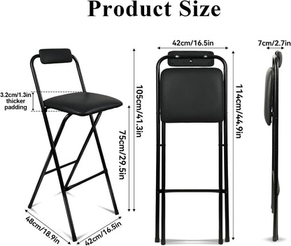 Folding Stool with Back,1Pcs Tall Foldable Stool 29.5 Inch | Portable High Chairs Bar Stools Adult Leather Padded Comfortable and Sturdy for Kitchen Counter Bar Table Island Shop