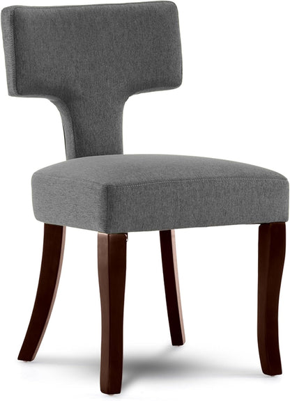 Mid Century Modern Dining Chairs Set of 2, Upholstered Side Dining Chairs with Curved Back Linen Fabric Armless Wood Chairs Kitchen & Dining Room Farmhouse Chairs (Gray)