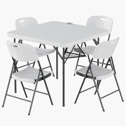 VECELO Folding Card Table Square and Chairs Set, Collapsible Legs & Portable for Indoor/Outdoor, Picnic, 5 Piece, White