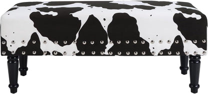 HomeStock Urban Upmarket Faux Cowhide Bench with Nailheads, Bold Statement Piece with Nailhead Trim, Additional Seating, 40" L x 17" W x 17" H in Plush Faux Velvet Fabric