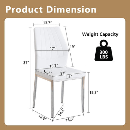 White Dining Chairs Set of 6, Modern PU Leather Kitchen Chairs with Soft Cushion and Silver Chrome Metal Legs, Waterproof and Easy to Clean, Armless Dining Chairs for Dining Room,Kitchen