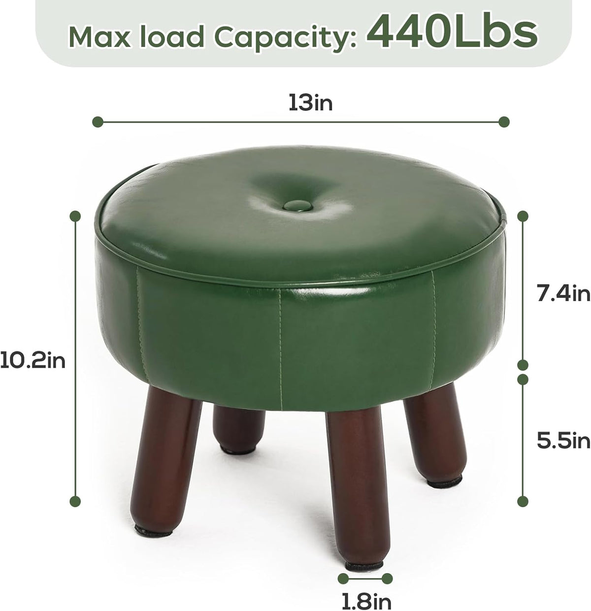 oakvivo 13in Small Foot Stool Ottoman, Round Faux Leather Foot Rest for Couch, Under Desk Pouf Footstool Footrest with Non-Skid Rubber Legs for Ling Room, Bedroom, 13''L x 13''W x 10.2''H, Green