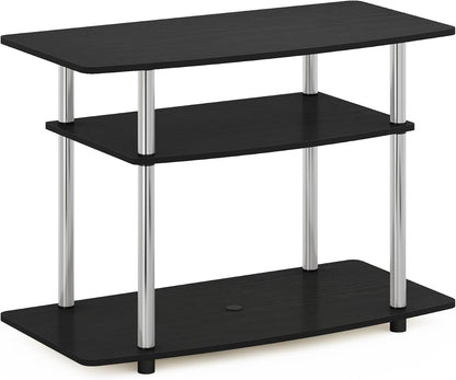 Furinno Turn-N-Tube TV Stand, 3-Tier Toolless Assembly Entertainment Center with Open Shelves, TV Console for TV up to 32 Inch, for Living Room, Bedroom, Americano/Stainless Steel