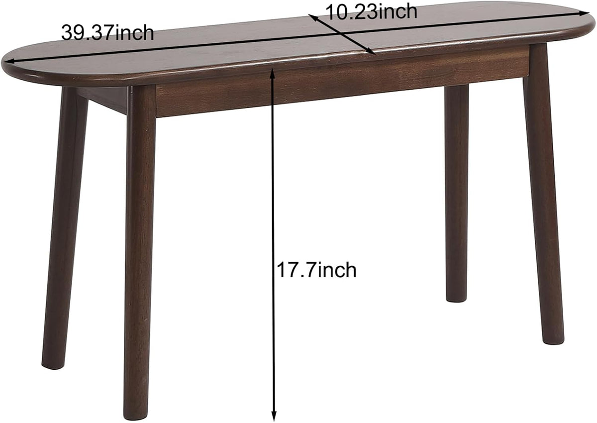 Walnut Solid Wood Bench, 39.4" L – Narrow Mid-Century Wooden Benches for Entryway, Kitchen, Dining, Bedroom & Shoe Storage